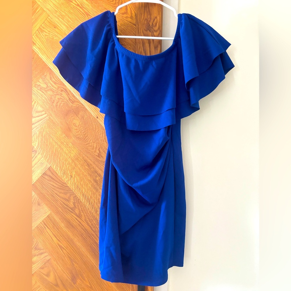Ruffle Off Shoulder Ruched Maternity Dress